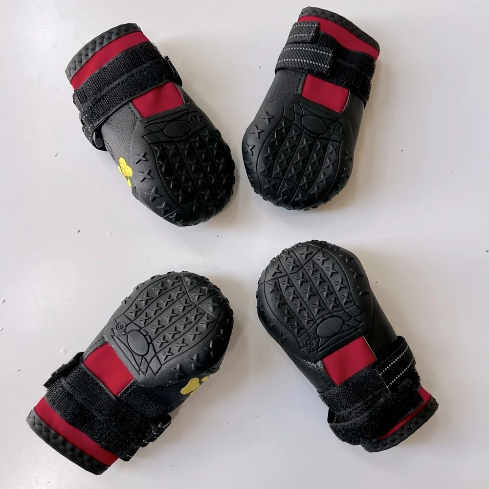 4pcs/Set Red/Black Dog Reflective Warm Rain Pets Booties Socks Shoes M Sz 5 SOOL